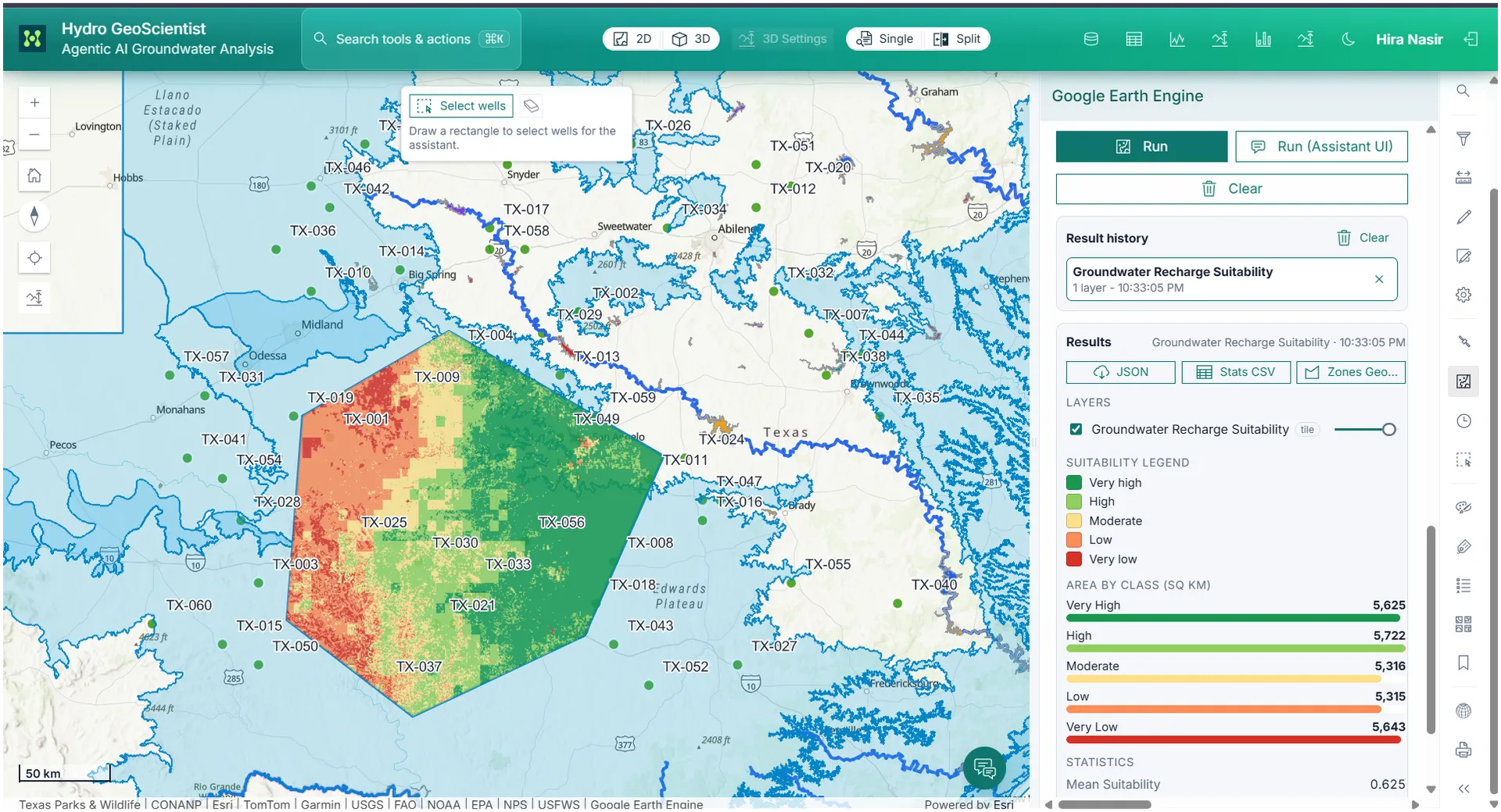 Groundwater recharge suitability map in the GIS workspace.